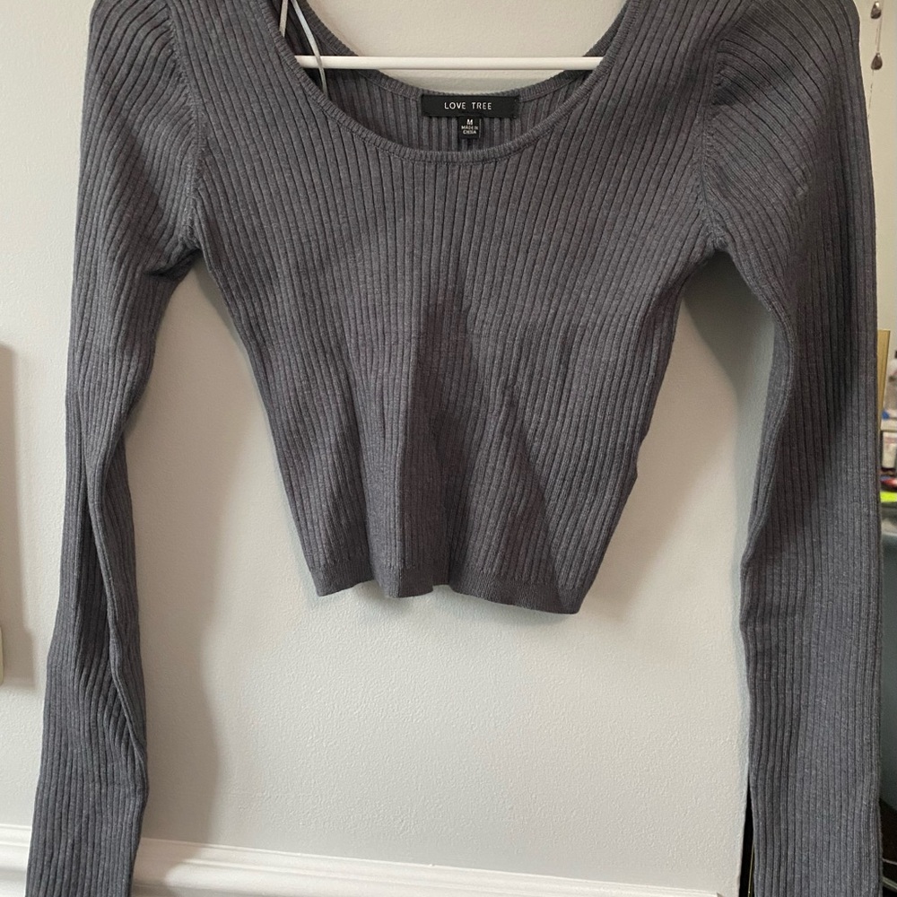 Love Tree Gray Ribbed Crop Top